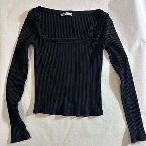 Zara Black Ribbed Long Sleeve Top Women's Medium